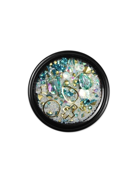 MIX CRISTALE FAȚETATE TURCOAZ SI ORNAMENTE UNGHII