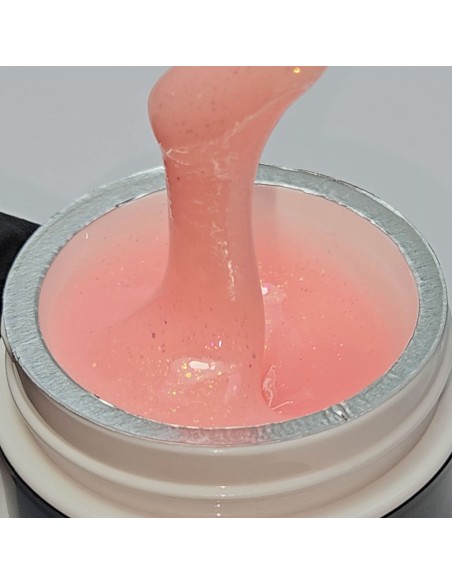 Builder Gel Viva La Tienda – Aurora 06 Soft Peach 30ml – portocaliu pastel cu sclipici roz, autonivelant, rezistență ridicată, pentru construcție și modelări cu finisaj luminos elegant