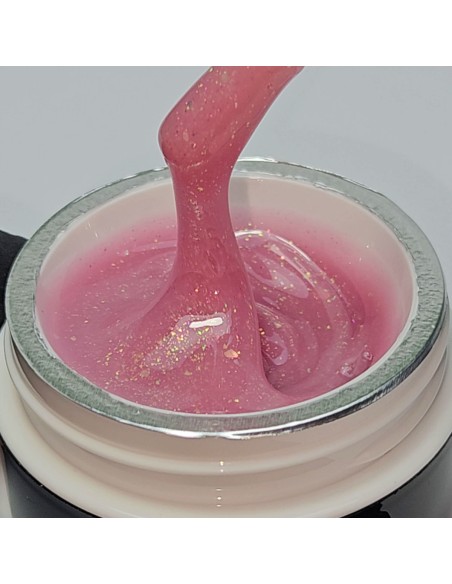 Builder Gel Viva La Tienda – Aurora 10 Magic Nude 30ml – nude cu sclipici roz, autonivelant, rezistență ridicată, pentru construcție și modelări cu finisaj radiant