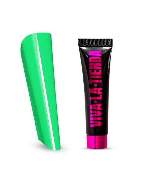 Polygel Viva La Tienda – Candy Vibes 16 Glow Green 15ml – verde intens, fără lipire de pensulă, se pilește ușor, pentru construcție și modelare cu rezultat durabil