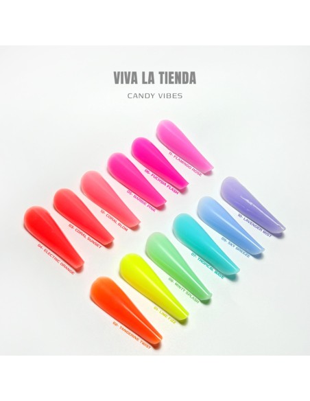 Polygel Viva La Tienda – Candy Vibes 16 Glow Green 15ml – verde intens, fără lipire de pensulă, se pilește ușor, pentru construcție și modelare cu rezultat durabil