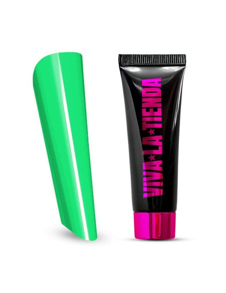 Polygel Viva La Tienda – Candy Vibes 16 Glow Green 30ml – verde intens, se pilește ușor, fără lipire de pensulă, pentru construcție și modelare cu aspect  fresh