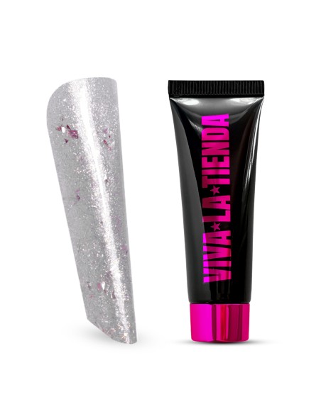 Polygel Viva La Tienda Prosecco 13 - Pearly Whisper - 30ml – alb delicat, rezistență ridicată, flexibilitate optimă, aplicare controlată, fără lipire, sclipire discretă cu efect soft pentru apex fin și structură naturală | recomandat pentru tehnicieni care preferă arhitectura slim și cliente care vor rezistență fără aspect încărcat