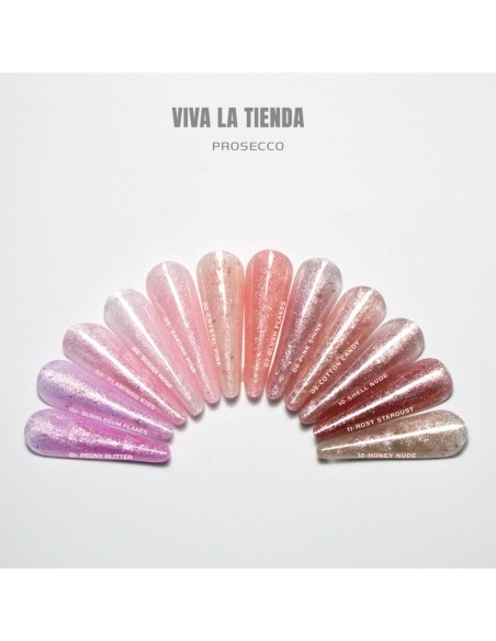 Polygel Viva La Tienda Prosecco 13 - Pearly Whisper - 15ml – alb delicat, rezistență ridicată, flexibilitate optimă, aplicare controlată, fără lipire, sclipire discretă cu efect soft pentru apex fin și structură naturală | recomandat pentru tehnicieni care preferă arhitectura slim și cliente care vor rezistență fără aspect încărcat