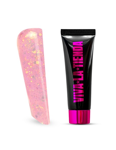 Polygel Viva La Tienda Crystal 15 - Pixie Dust - 30ml – rezistență ridicată, flexibilitate optimă, polimerizare rapidă, stabilitate la apex, claritate bună, profunzime vizuală și reflexii curate pentru încapsulare și structuri tehnice | potrivit pentru tehnicieni avansați