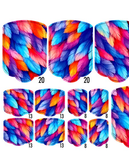 PEDI WRAPS ESTIVAL 1 GELAXYO CU 38 DE WRAPURI, 26 DECORAȚIUNI, PILĂ, BEȚIȘOR ȘI MINIRIGLĂ INCLUSE - Design vibrant cu pene multicolore, ce evocă energia și eleganța păsării Phoenix