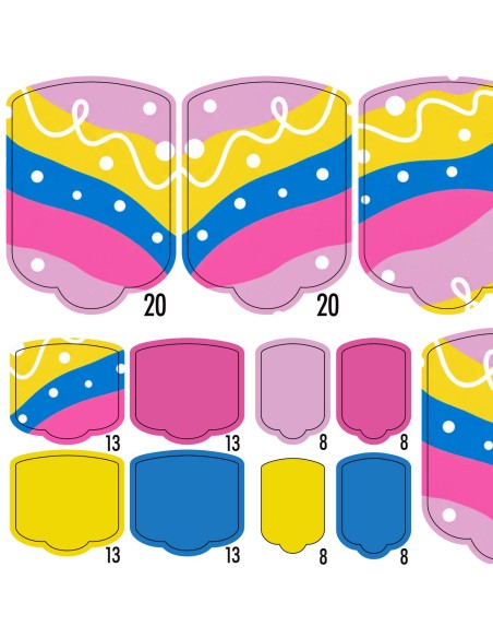PEDI WRAPS ESTIVAL 10 GELAXYO CU 38 DE WRAPURI, 26 DECORAȚIUNI, PILĂ, BEȚIȘOR ȘI MINIRIGLĂ INCLUSE - Design jucăuș cu valuri colorate și accente pastelate, plin de energie estivală