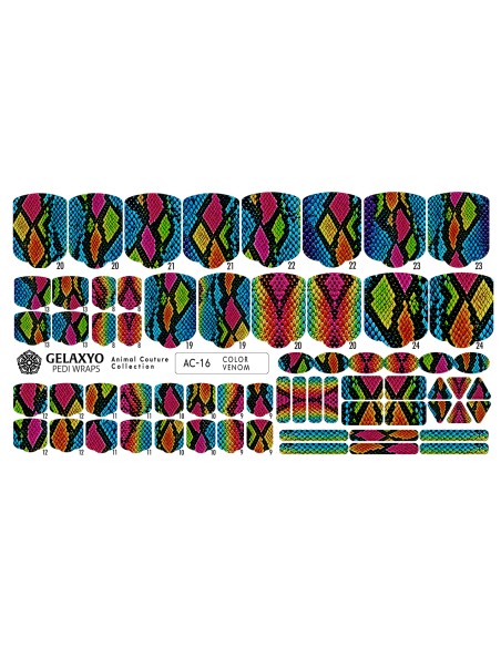 PEDI WRAPS ANIMAL COUTURE AC-15 GELAXYO CU 38 DE WRAPURI, 26 DECORAȚIUNI, PILĂ, BEȚIȘOR ȘI MINIRIGLĂ INCLUSE - Solzi în culori vibrante, pentru un look îndrăzneț și modern!