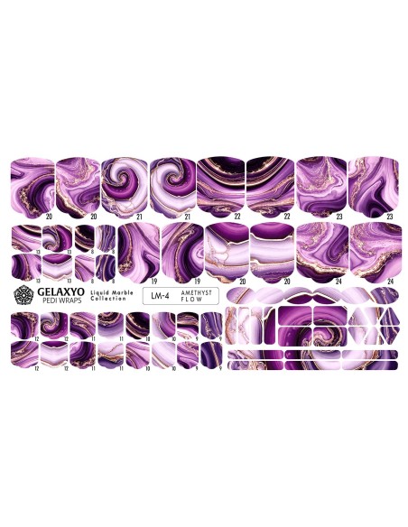 PEDI WRAPS LIQUID MARBLE LM-4 GELAXYO CU 38 DE WRAPURI, 26 DECORAȚIUNI, PILĂ, BEȚIȘOR ȘI MINIRIGLĂ INCLUSE - Eleganță magnetică în tonuri de ametist, pentru un look imposibil de ignorat!