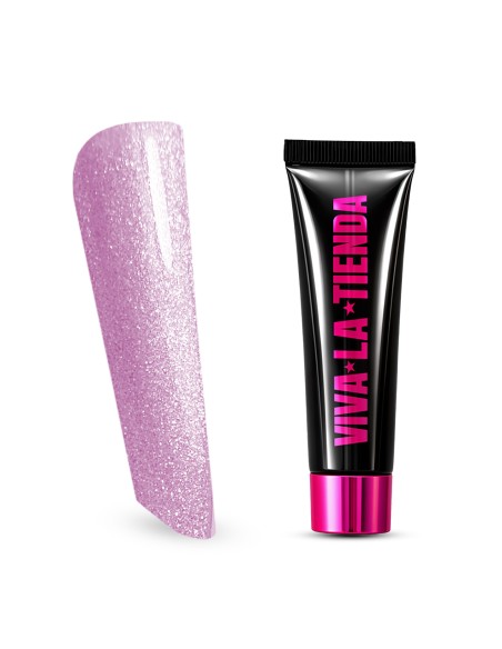 Polygel Viva La Tienda – Soft Shine 21 Pink Pearl 15ml – roz cu sclipici roz, nu se lipește de pensulă, se pilește ușor, pentru construcție și modelare cu strălucire fină