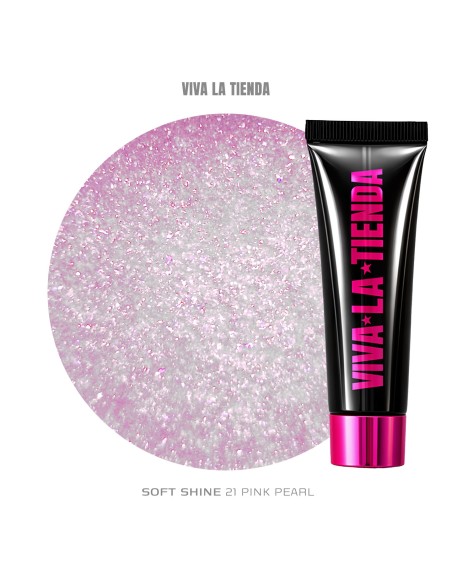 Polygel Viva La Tienda – Soft Shine 21 Pink Pearl 15ml – roz cu sclipici roz, nu se lipește de pensulă, se pilește ușor, pentru construcție și modelare cu strălucire fină