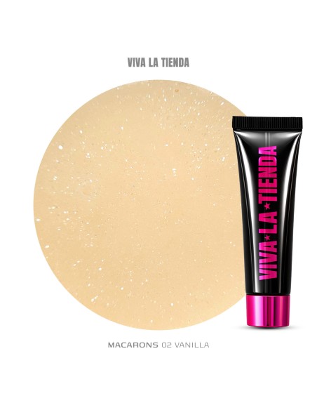 Polygel Viva La Tienda – MACARONS 02 15ml Vanilla – galben cu sclipici extrafin, aderență puternică