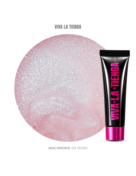 Polygel Viva La Tienda – MACARONS 03 15ml Rose – roz cu sclipici extrafin, aderență puternică