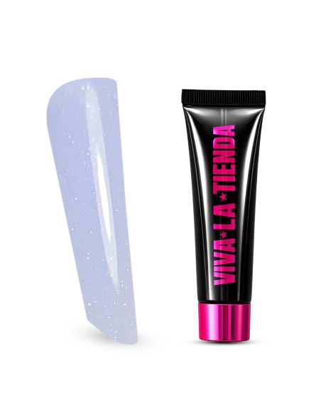 Polygel Viva La Tienda – MACARONS 06 15ml Lagoon – albastru pastel cu sclipici extrafin, aderență puternică