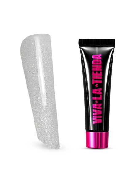 Polygel Viva La Tienda – MACARONS 09 15ml Moon – argintiu cu sclipici extrafin, aderență puternică
