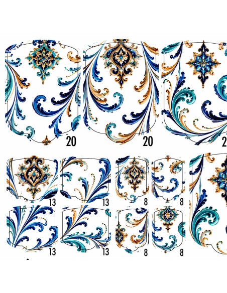 PEDI WRAPS PORCELAIN LINES PL-4 GELAXYO CU 38 DE WRAPURI, 26 DECORAȚIUNI, PILĂ, BEȚIȘOR ȘI MINIRIGLĂ INCLUSE - Arabescuri fluide și medalioane ornamentale transformă fiecare unghie într-o bijuterie