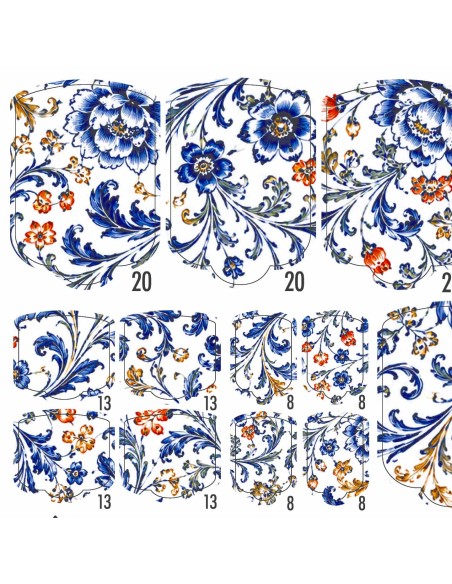 PEDI WRAPS PORCELAIN LINES PL-5 GELAXYO CU 38 DE WRAPURI, 26 DECORAȚIUNI, PILĂ, BEȚIȘOR ȘI MINIRIGLĂ INCLUSE - Un decor floral luxuriant, inspirat de porțelanurile pictate manual.