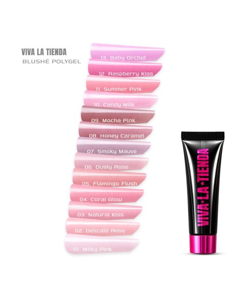 Polygel Viva La Tienda – Blushé 15 Pink Sorbet 15ml – roz vibrant, aderență optimă, se pilește ușor, pentru construcție cu versatilitate și control precis