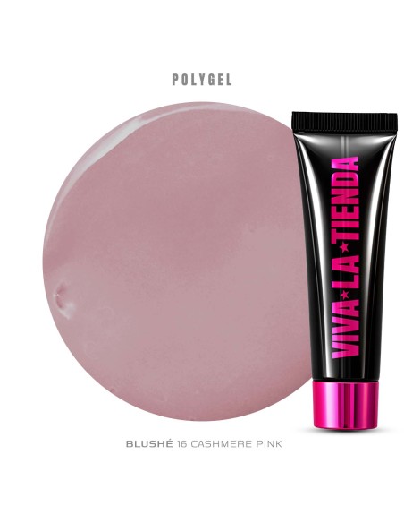 Polygel Viva La Tienda – Blushé 16 Cashmere Pink 15ml – nude delicat, aderență optimă, se pilește ușor, pentru construcție cu versatilitate și control precis