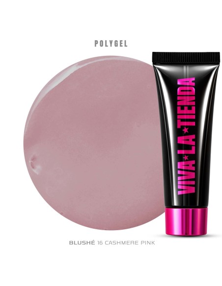 Polygel Viva La Tienda – Blushé 16 Cashmere Pink 30ml – nude delicat, aderență optimă, se pilește ușor, pentru construcție cu aspect statement și control precis