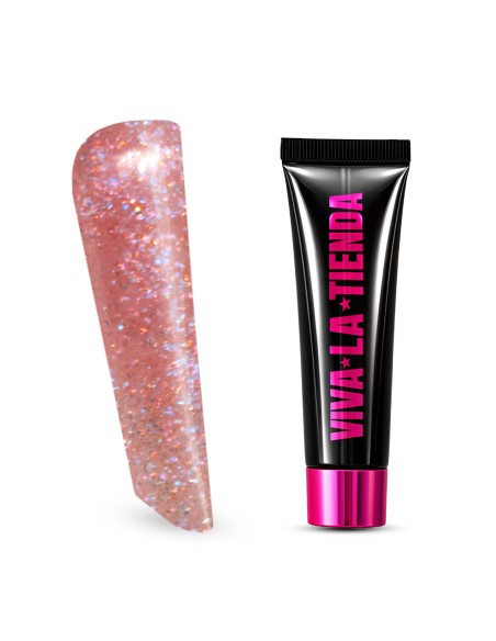 Polygel Viva La Tienda – Soft Shine 25 Pink Champagne 15ml – roz cu sclipici fin, nu se lipește de pensulă, se pilește ușor, pentru construcție și modelare cu strălucire fină
