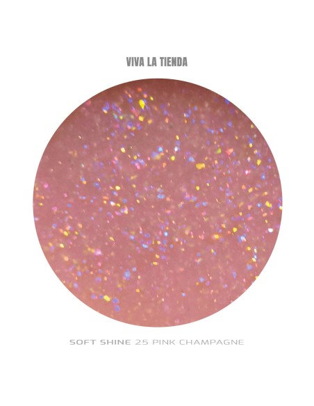 Polygel Viva La Tienda – Soft Shine 25 Pink Champagne 15ml – roz cu sclipici fin, nu se lipește de pensulă, se pilește ușor, pentru construcție și modelare cu strălucire fină