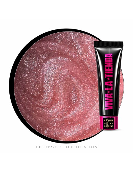 Polygel Viva La Tienda – Eclipse 01 Blood Moon 15ml by Edina Lörinc – roz-nude cu sclipici fin argintiu, aderență puternică, pentru manichiuri de mireasă și ocazii elegante
