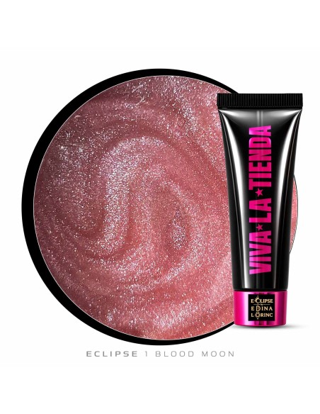 Polygel Viva La Tienda – Eclipse 01 Blood Moon 30ml by Edina Lörinc – roz-nude cu sclipici fin argintiu, aderență puternică, pentru manichiuri de mireasă și ocazii elegante