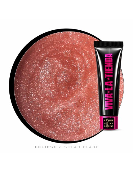 Polygel Viva La Tienda – Eclipse 02 Solar Flare 15ml – nude cu sclipici fin argintiu, aderență puternică, pentru manichiuri de mireasă și ocazii elegante