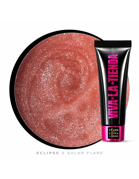 Polygel Viva La Tienda – Eclipse 02 Solar Flare 30ml – nude cu sclipici fin argintiu, aderență puternică, pentru manichiuri de mireasă și ocazii elegante