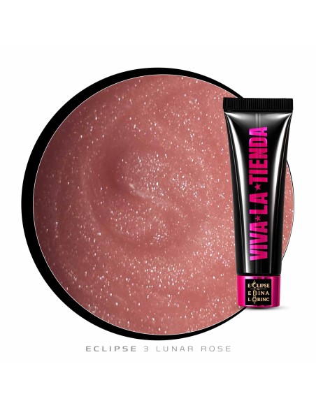 Polygel Viva La Tienda – Eclipse 03 Lunar Rose 15ml – roz cu sclipici fin argintiu, aderență puternică, pentru manichiuri de mireasă și ocazii elegante