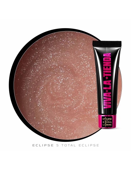 Polygel Viva La Tienda – Eclipse 05 Total Eclipse 15ml – nude cu sclipici fin argintiu, aderență puternică, pentru manichiuri de mireasă și ocazii elegante