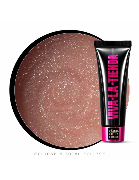 Polygel Viva La Tienda – Eclipse 05 Total Eclipse 30ml – nude cu sclipici fin argintiu, aderență puternică, pentru manichiuri de mireasă și ocazii elegante
