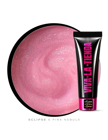 Polygel Viva La Tienda – Eclipse 06 Pink Nebula 30ml – roz cu sclipici fin argintiu, aderență puternică, pentru manichiuri de mireasă și ocazii elegante