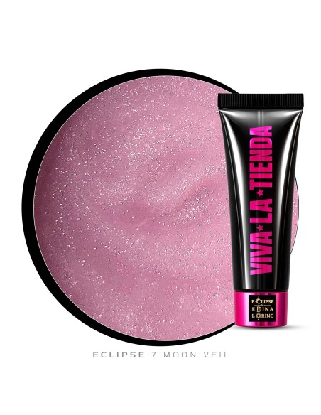 Polygel Viva La Tienda – Eclipse 07 Moon Veil 30ml – roz cu sclipici fin argintiu, aderență puternică, pentru manichiuri de mireasă și ocazii elegante