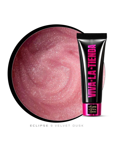 Polygel Viva La Tienda – Eclipse 09 Velvet Dusk 30ml by Edina Lörinc – roz cu sclipici fin argintiu, aderență puternică, pentru manichiuri de mireasă și ocazii elegante