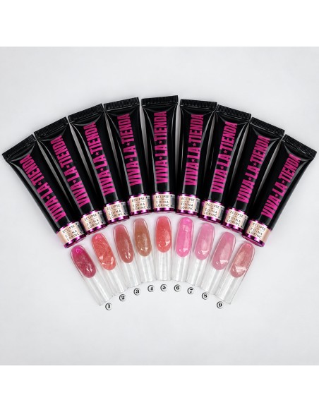 Polygel Viva La Tienda – Eclipse 02 Solar Flare 15ml by Edina Lörinc – nude cu sclipici fin argintiu, aderență puternică, pentru manichiuri de mireasă și ocazii elegante