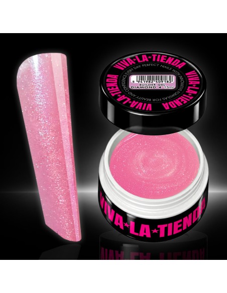 Builder Gel Viva La Tienda – Diamond 04 Blush 30ml – roz sidefat cu sclipici fin argintiu, autonivelant, pentru manichiuri artistice cu efect strălucitor