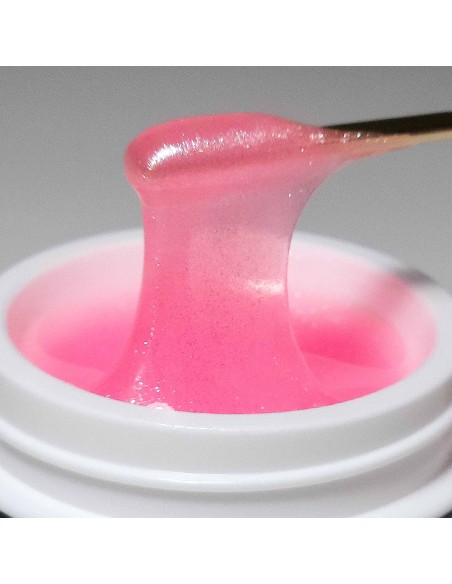 Builder Gel Viva La Tienda – Diamond 04 Blush 30ml – roz sidefat cu sclipici fin argintiu, autonivelant, pentru manichiuri artistice cu efect strălucitor