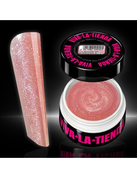 Builder Gel Viva La Tienda – Diamond 06 Rose 30ml – nude-rose sidefat cu sclipici fin argintiu, autonivelant, pentru manichiuri artistice cu efect strălucitor