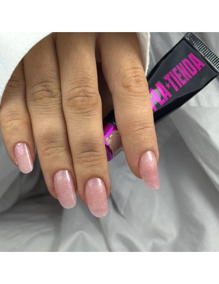 Polygel Viva La Tienda – Eclipse 08 Corona Glow 30ml by Edina Lörinc – roz cu sclipici fin argintiu, aderență puternică, pentru manichiuri de mireasă și ocazii elegante