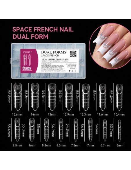 DUAL FORMS TIPS - SPACE FRENCH SQUARE SET 150 BUC 15 MĂRIMI REUTILIZABILE