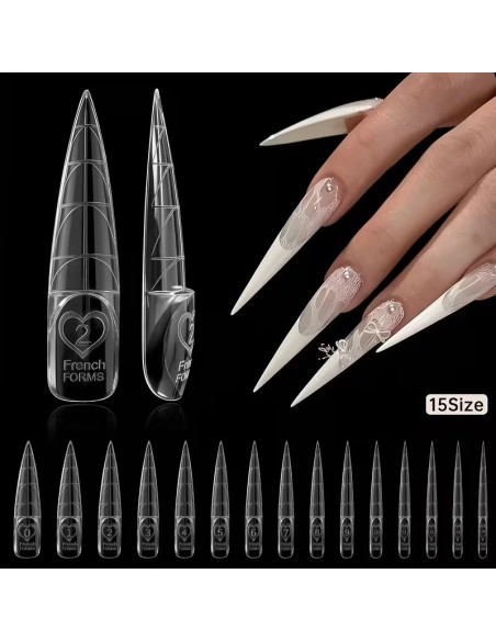 DUAL FORMS TIPS - SPACE FRENCH STILETTO SET 150 BUC 15 MĂRIMI REUTILIZABILE