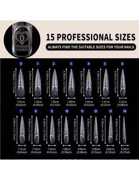 DUAL FORMS TIPS - SPACE FRENCH STILETTO SET 150 BUC 15 MĂRIMI REUTILIZABILE
